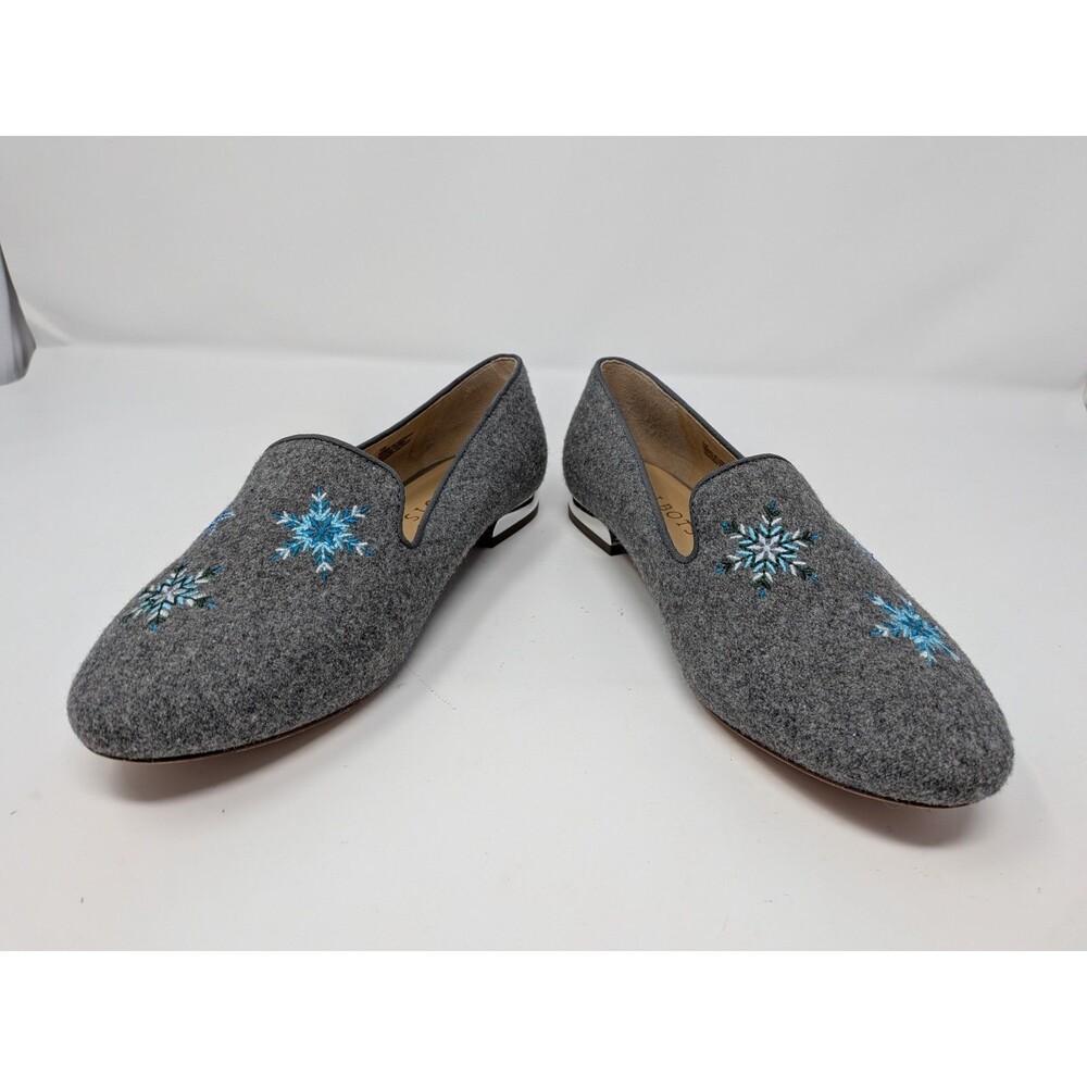 Talbots Ryan Flannel Loafers 7M Gray Snowflake Embroidered Prep Cottagecore - Picture 3 of 10